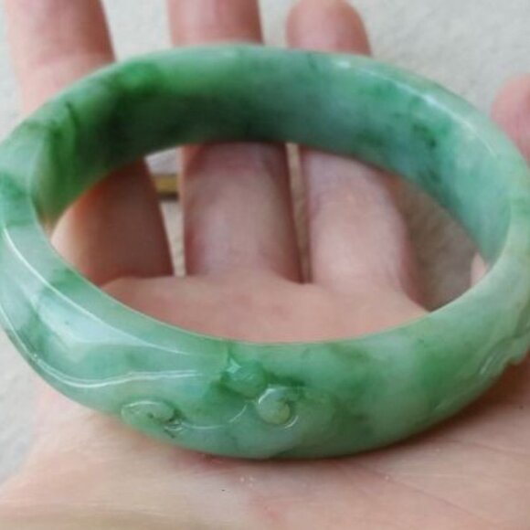 57mm Certified Type A Jadeite Bangle Grade A Green Floating Flower Red Dots - Picture 8 of 12